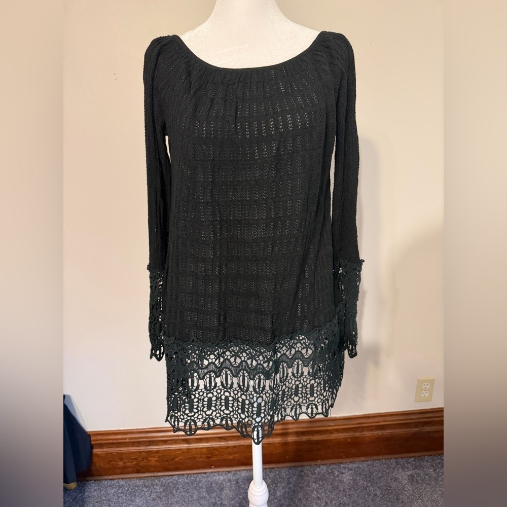 Umgee Black Lace Trim Shirt